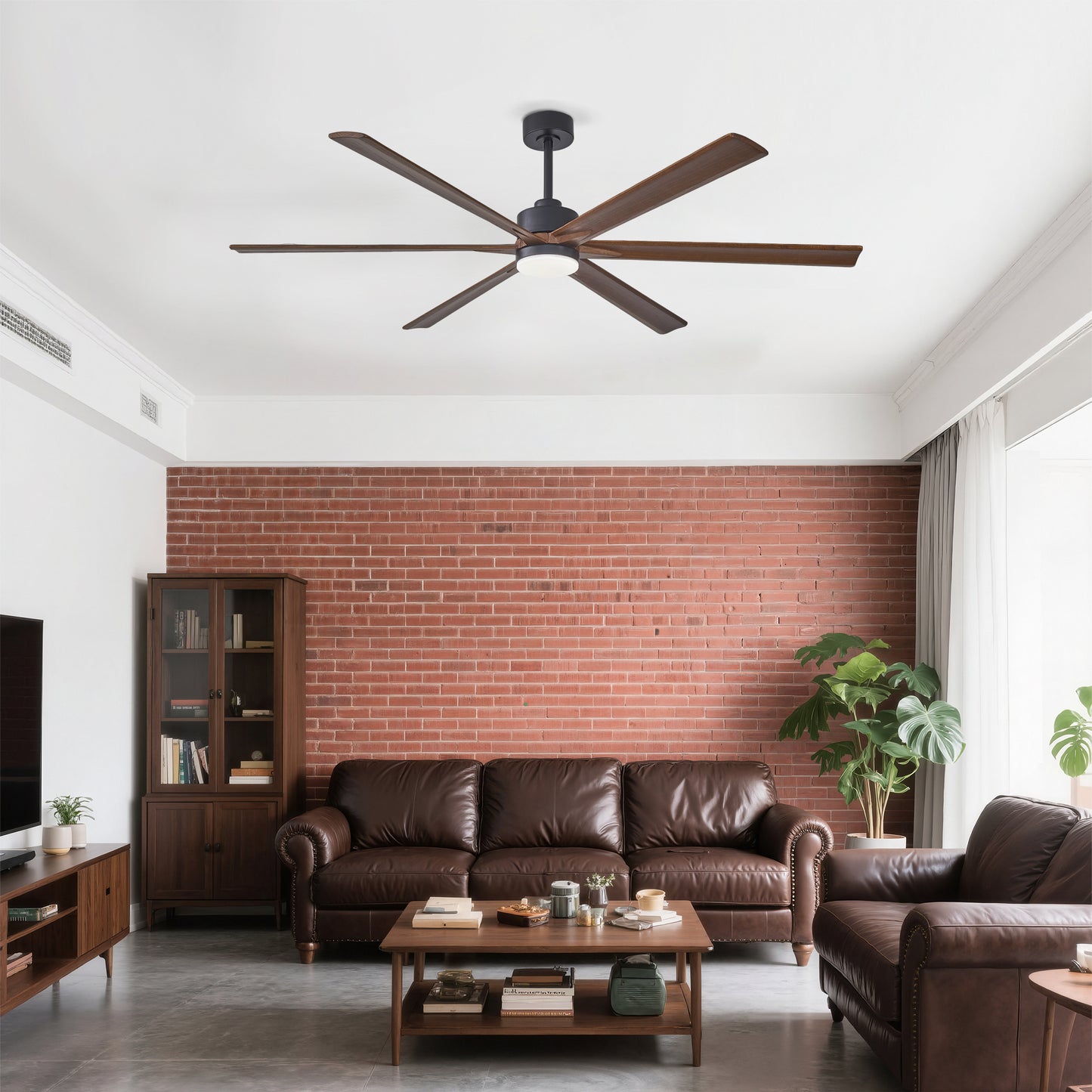 70" Matte Black & Walnut Solid Wood Ceiling Fan - view 3