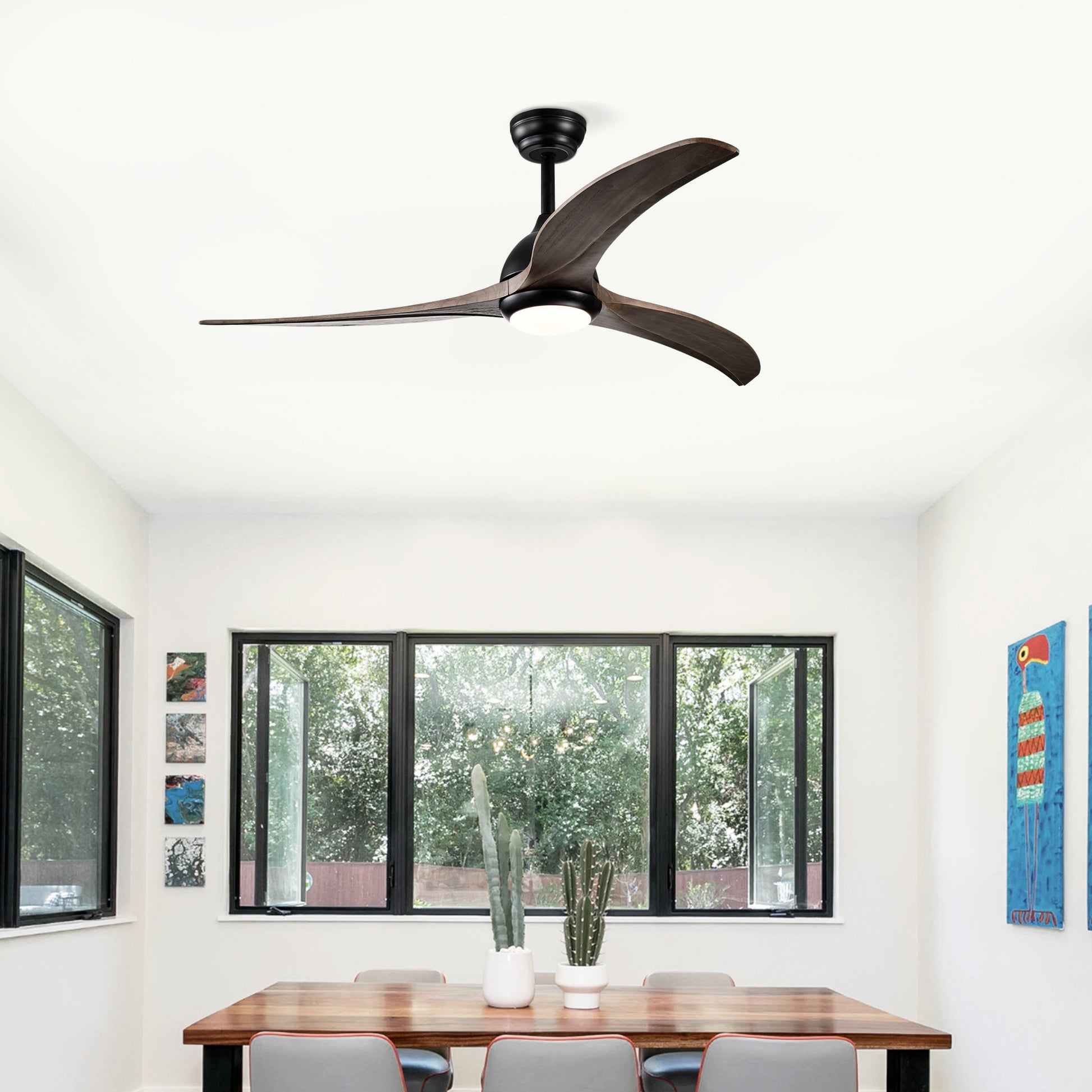 52" Matte Black Solid Wood Ceiling Fan with Remote - view 5