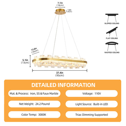 46.8" Gold Alabaster Rectangle Chandelier - view 5