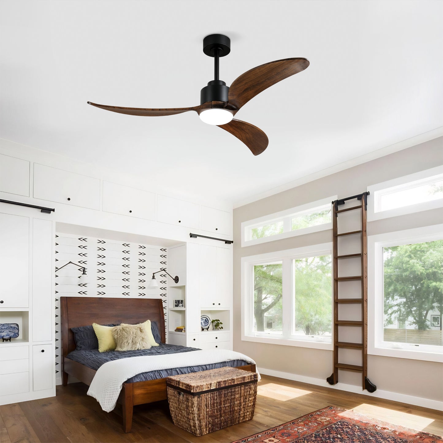52" Matte Black & Wood Ceiling Fan with Dimmable LED - view 14