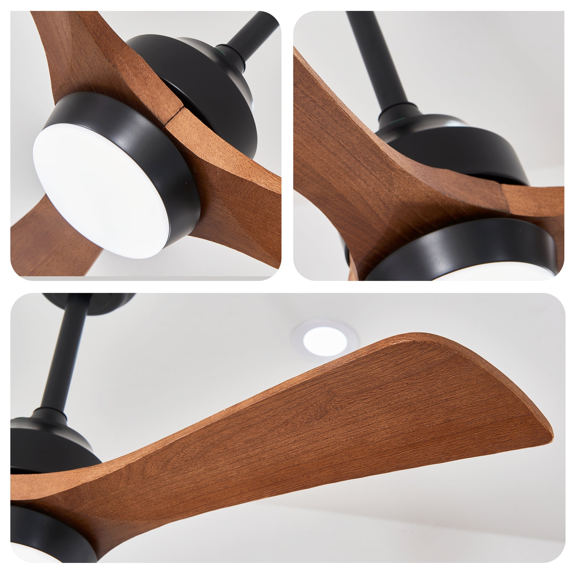 42" Matte Black Solid Wood 3-Blade Ceiling Fan - view 14