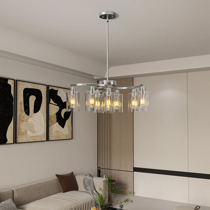 9-Light Brushed Nickel Farmhouse Glass Chandelier - view 3