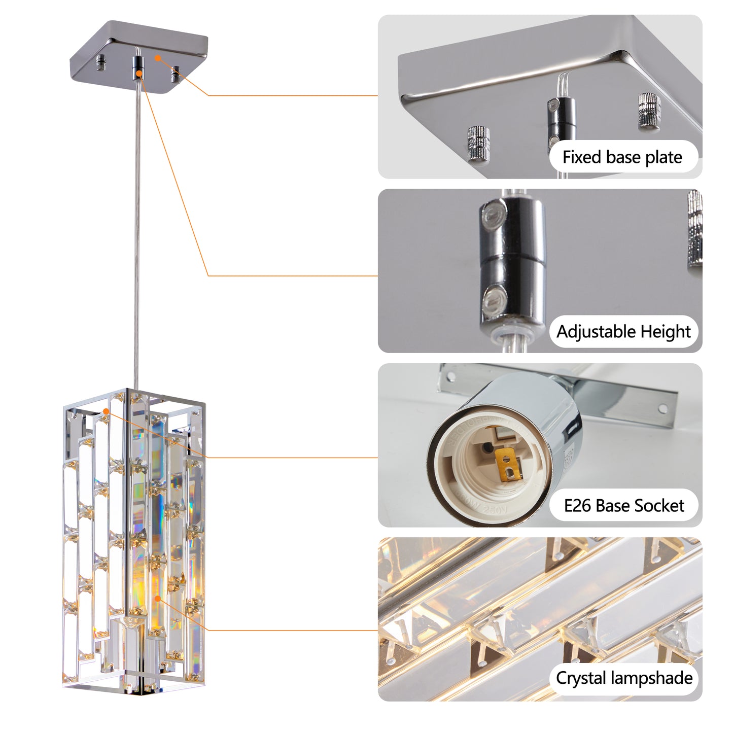 4" Chrome Crystal Pendant Light, Set of 3 - view 6