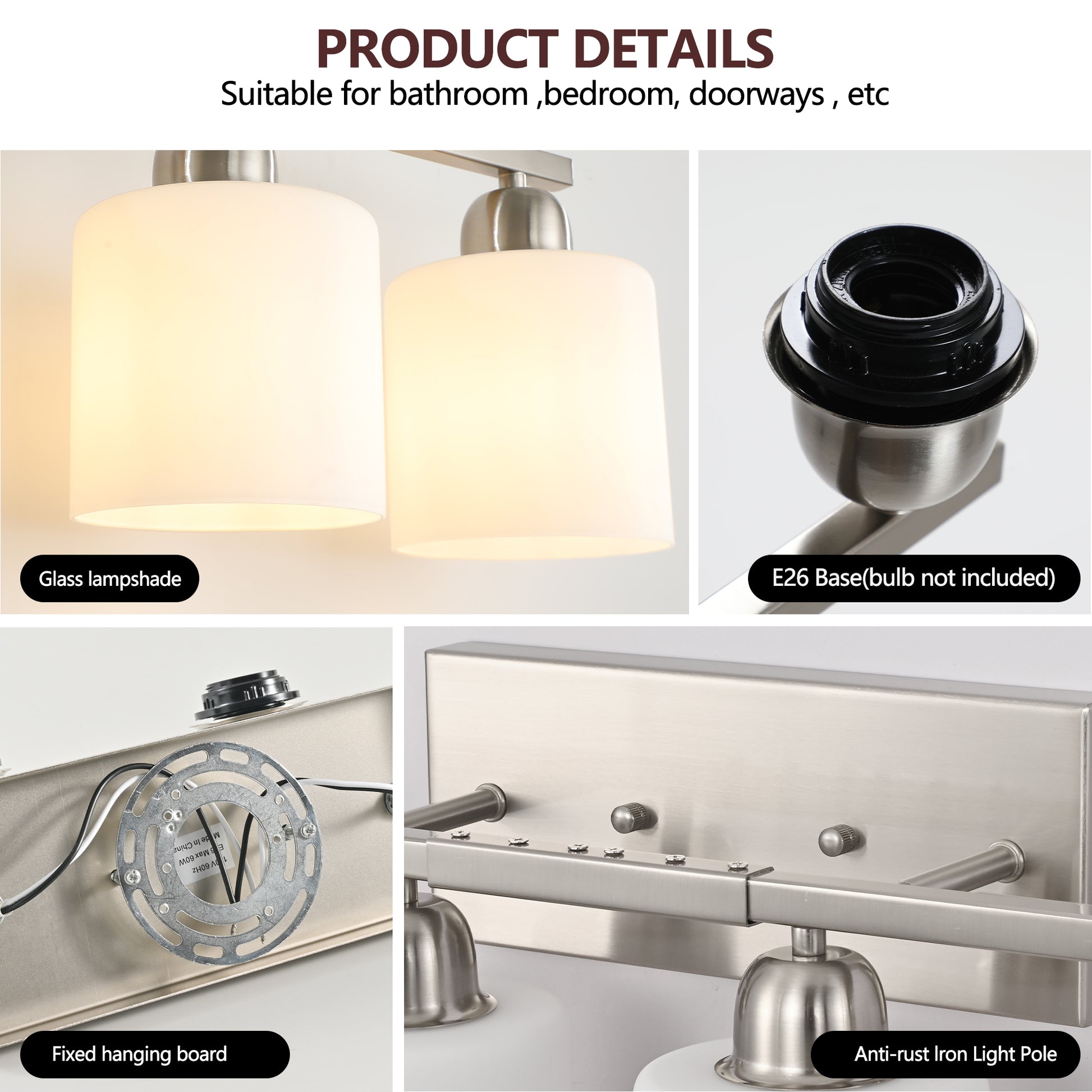 52" 8-Light Nickel Vanity Light with Milky Glass Shades - view 6