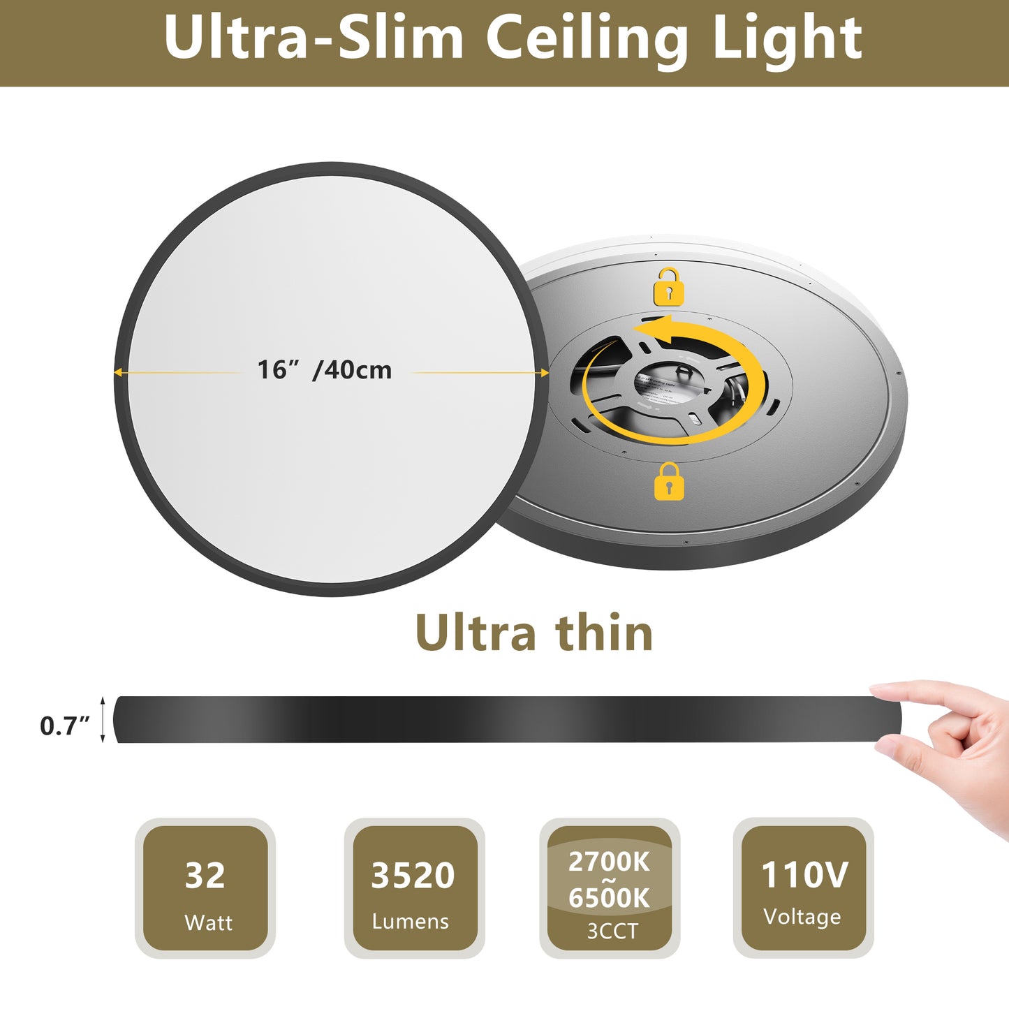 16" Black Dimmable LED Flush Mount Ceiling Light, 4-Pack - view 7