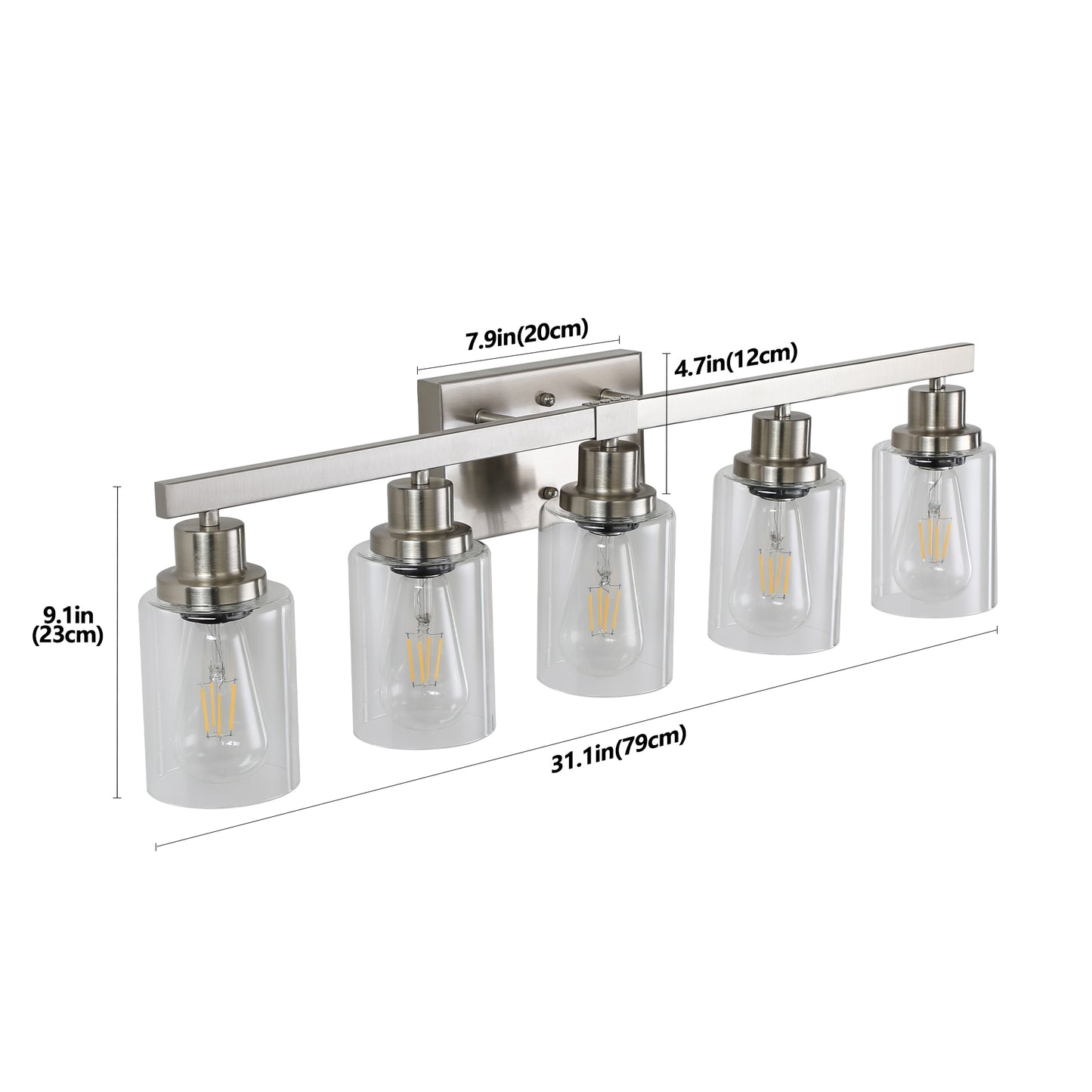 31" 5-Light Brushed Nickel Vanity Light with Clear Glass - view 10