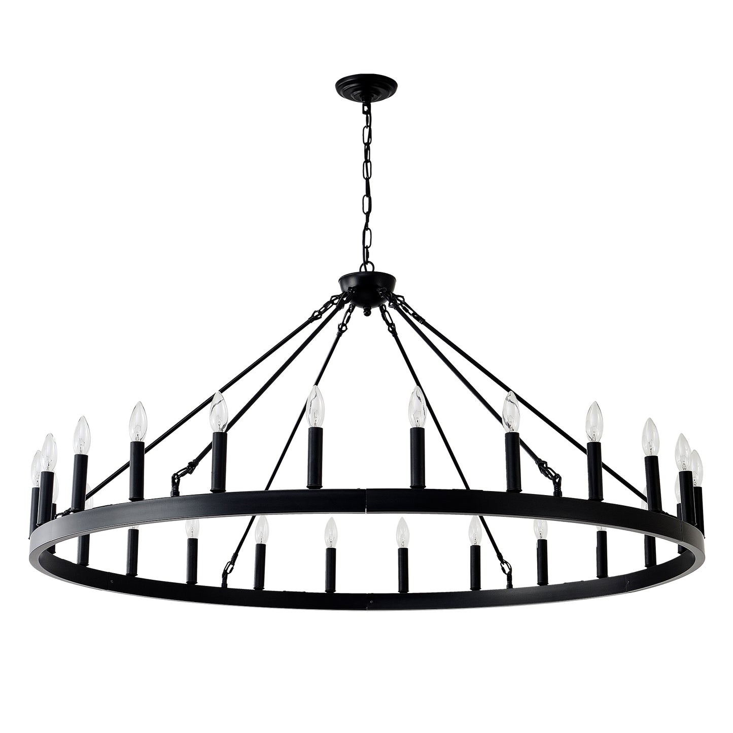 53" Matte Black Wagon Wheel Chandelier, 24-Light - view 13