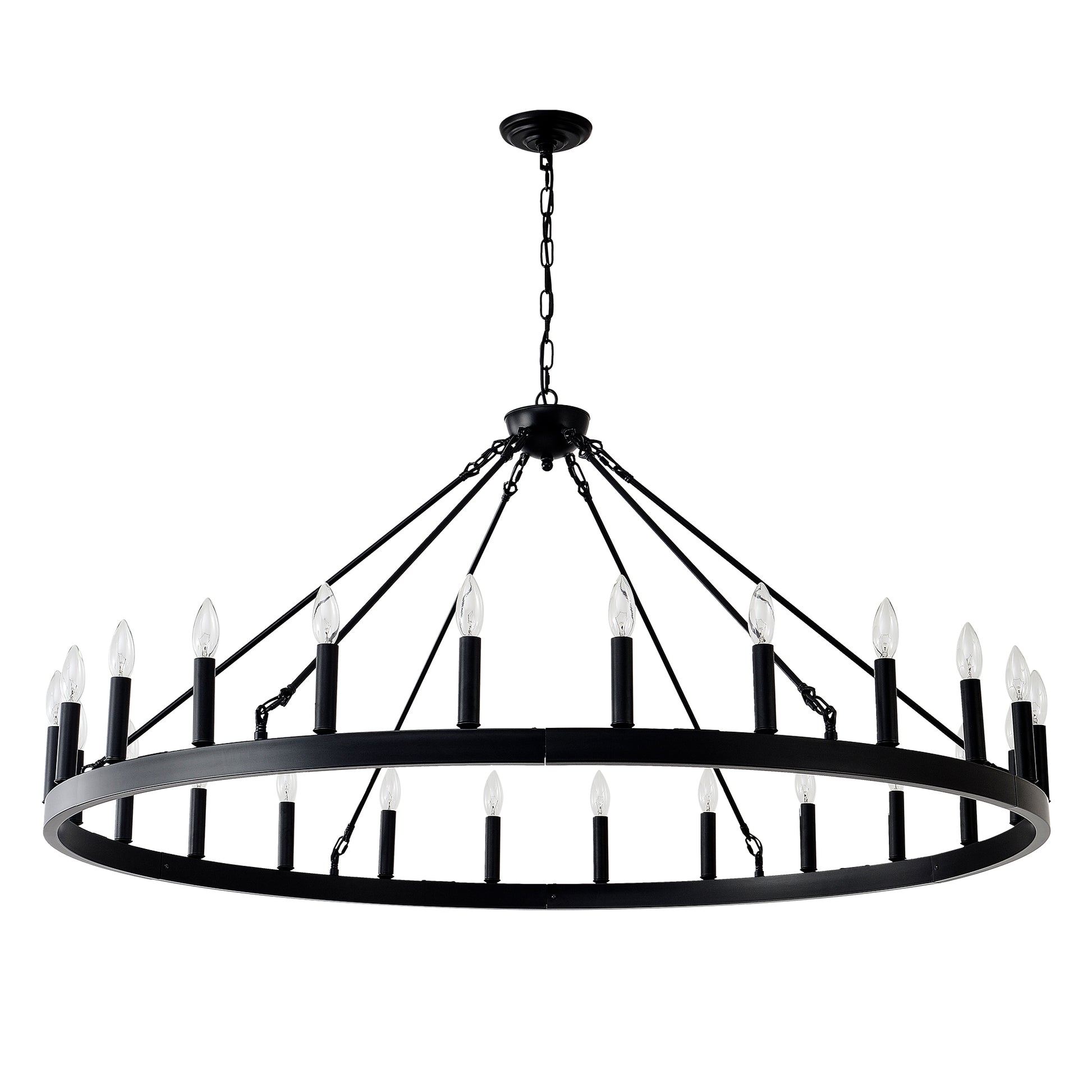 53" Matte Black Wagon Wheel Chandelier, 24-Light - view 13