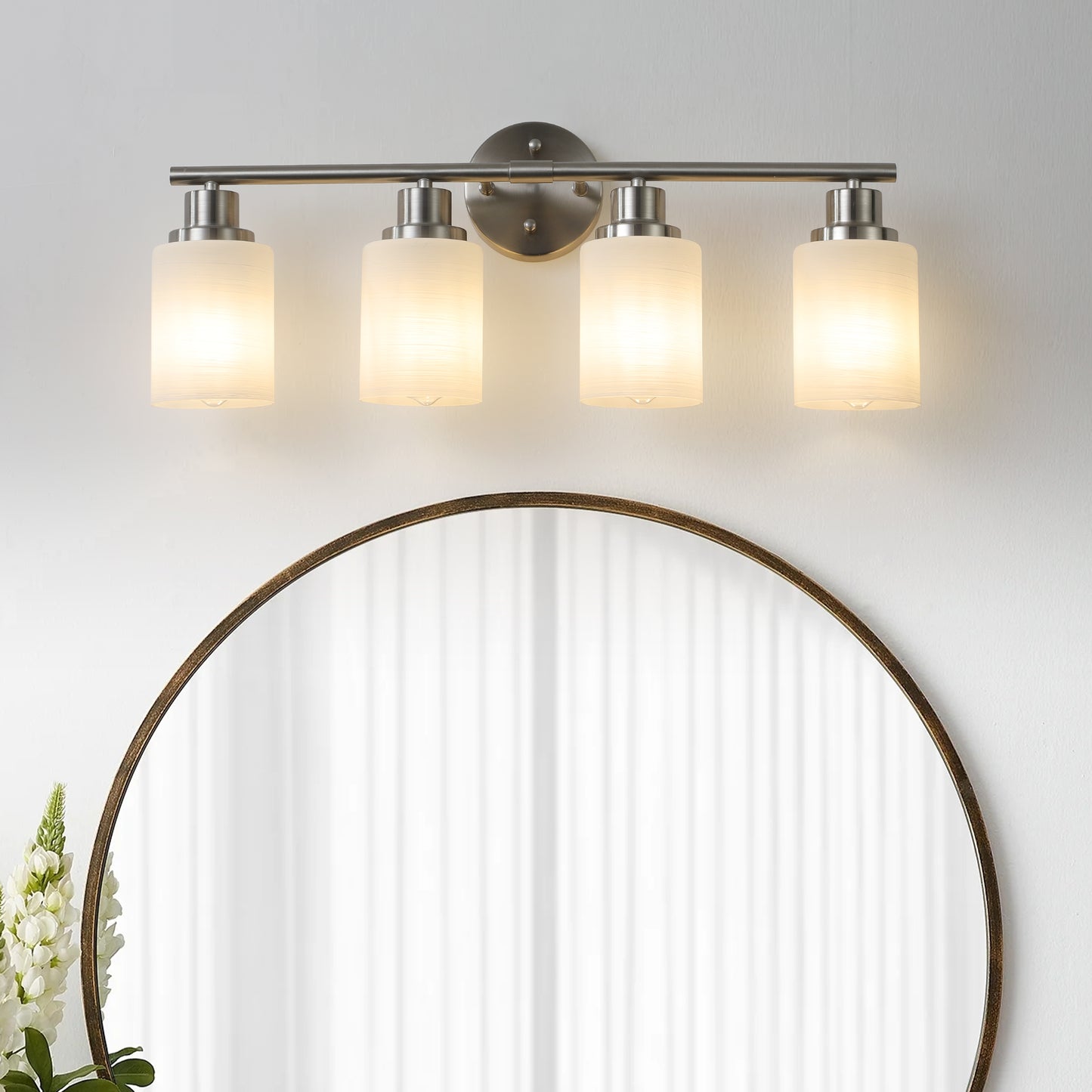 24" 4-Light Brushed Nickel Vanity Light with Frosted Glass