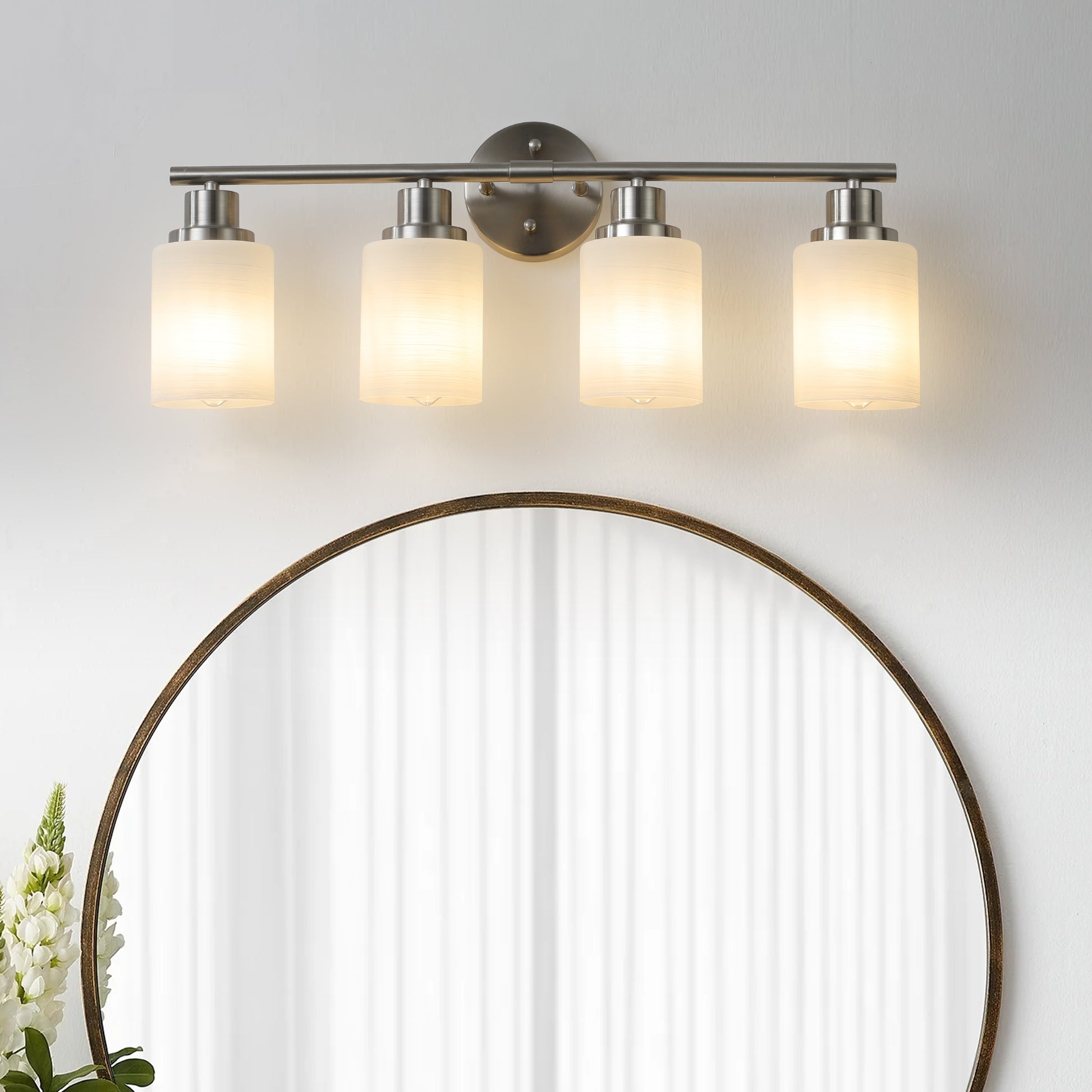 24" 4-Light Brushed Nickel Vanity Light with Frosted Glass