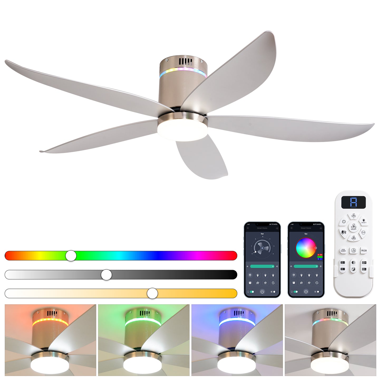 52" Silver 5-Blade Ceiling Fan with Remote