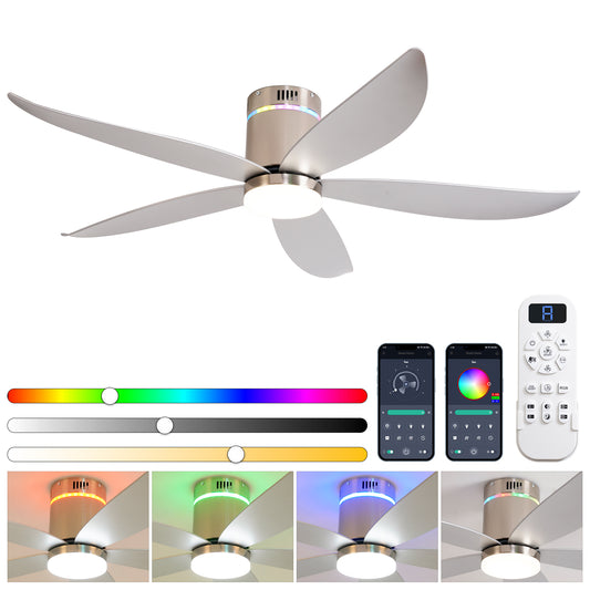 52" Silver 5-Blade Ceiling Fan with Remote
