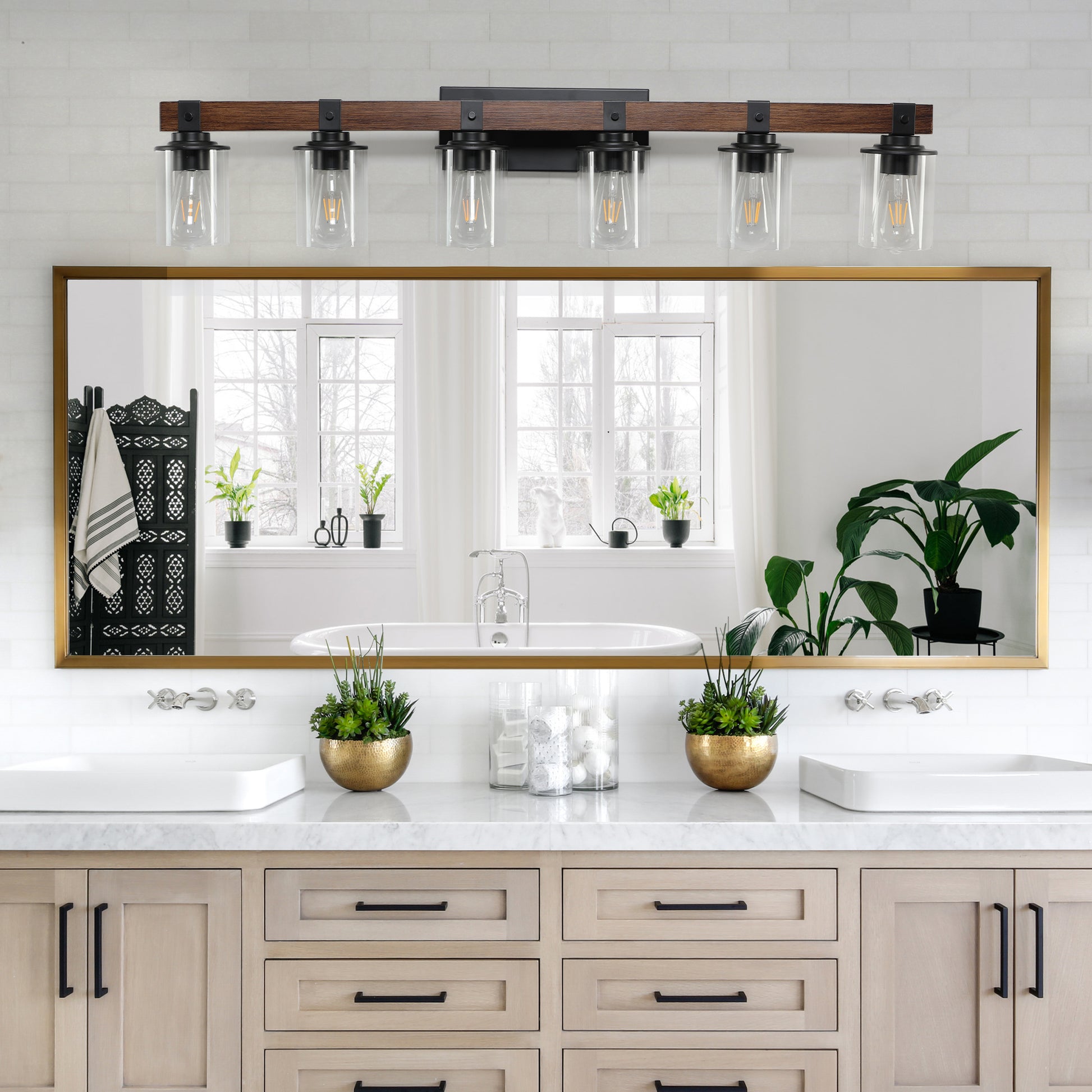 42" 6-Light Farmhouse Vanity Wall Light with Wood Accent - view 2