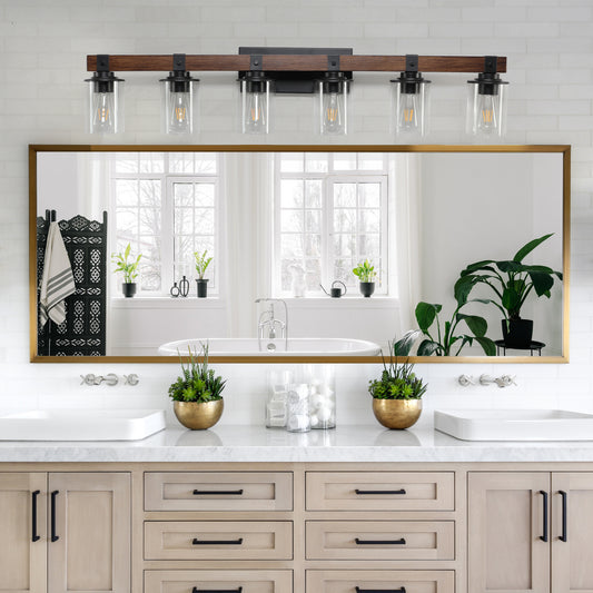 42" 6-Light Farmhouse Vanity Wall Light with Wood Accent - view 2