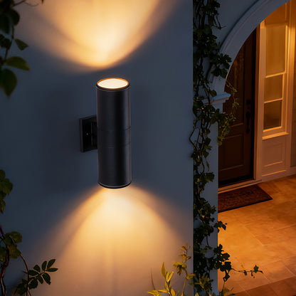14" Matte Black Cylinder Outdoor Wall Sconce, Set of 2 - view 4