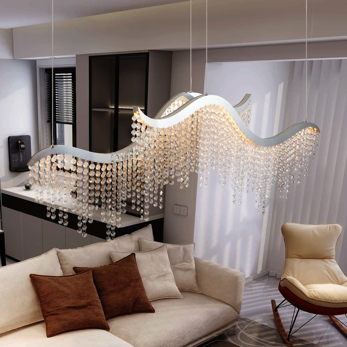 36" Chrome Wave Crystal Chandelier with LED - view 3