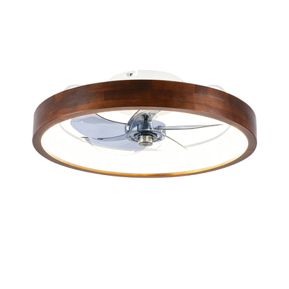 20" White & Wood Flush Mount Ceiling Fan with Dimmable LED