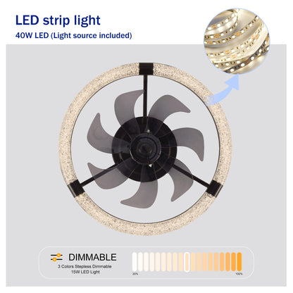 20" Matte Black Flush Mount Ceiling Fan with Dimmable LED - view 7