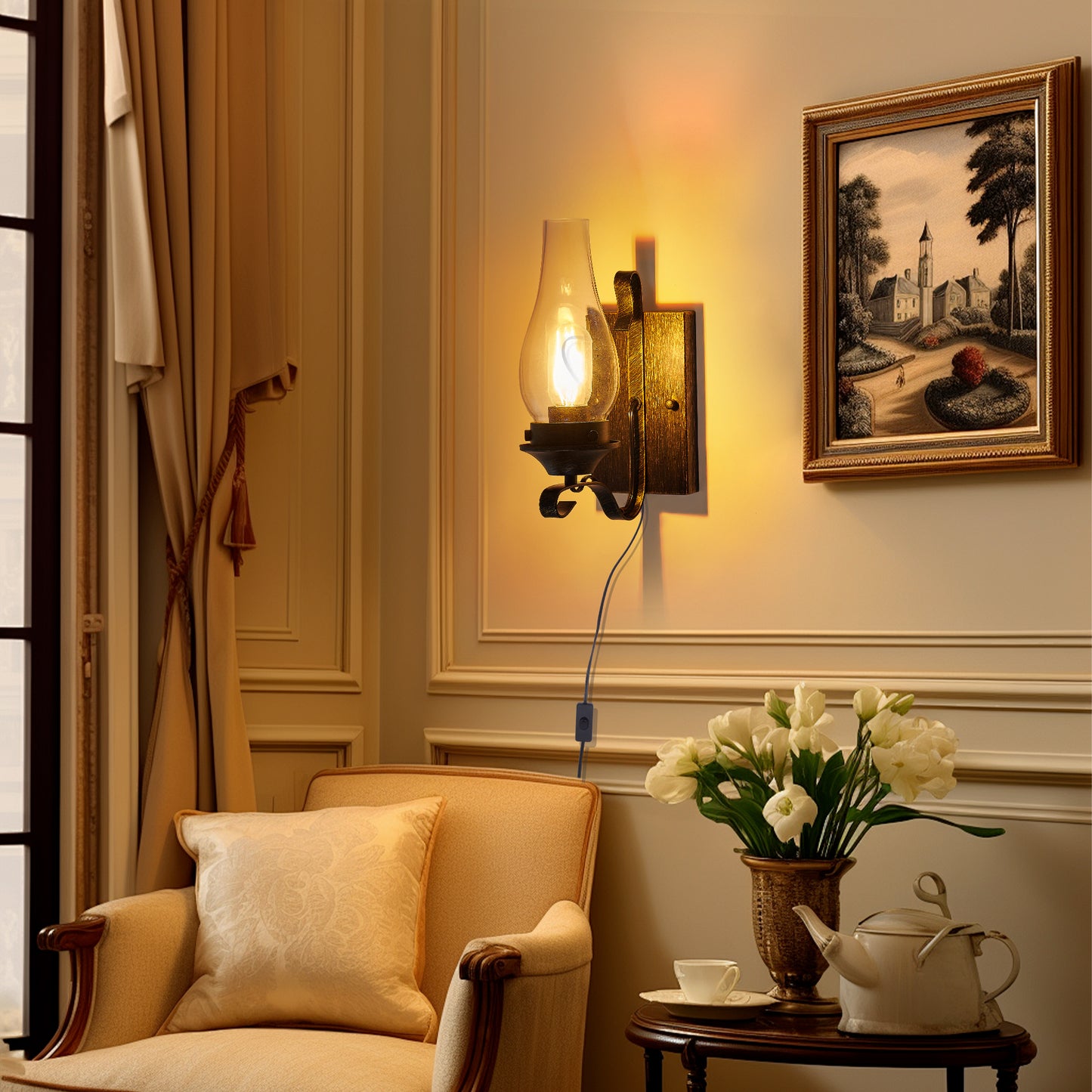 Black & Gold Farmhouse Plug-In Wall Sconce, Set of 2 - view 2