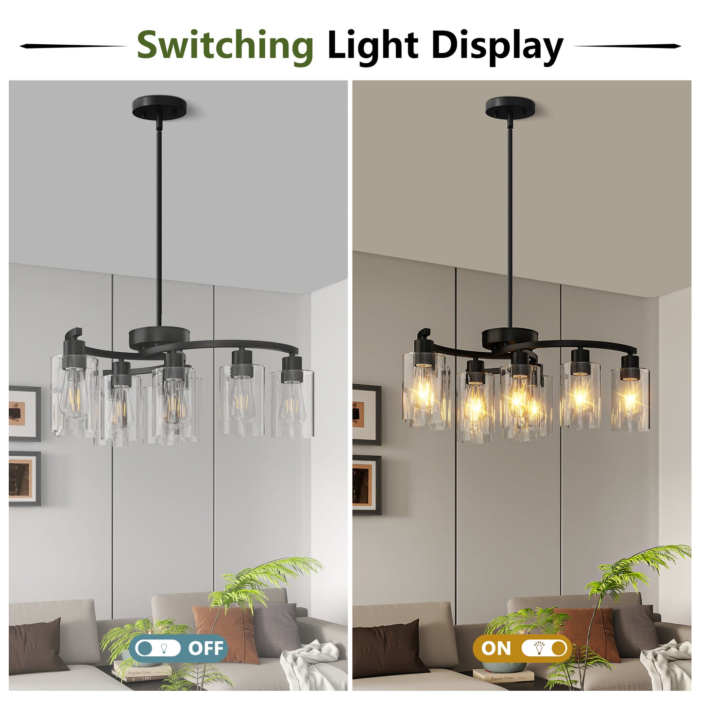 9-Light Black Farmhouse Chandelier with Clear Glass - view 6