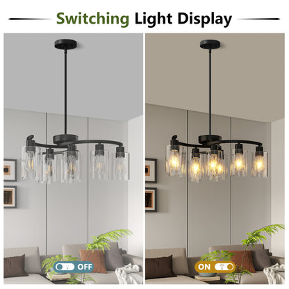 9-Light Black Farmhouse Chandelier with Clear Glass - view 6