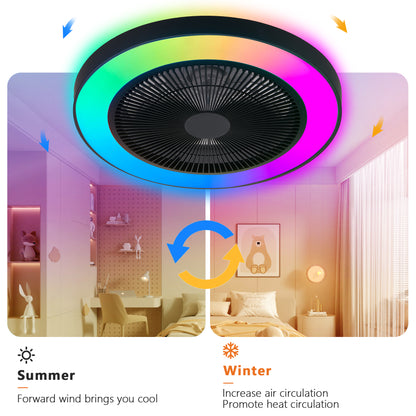19" Black Ceiling Fan with Dimmable RGB LED & Remote - view 5