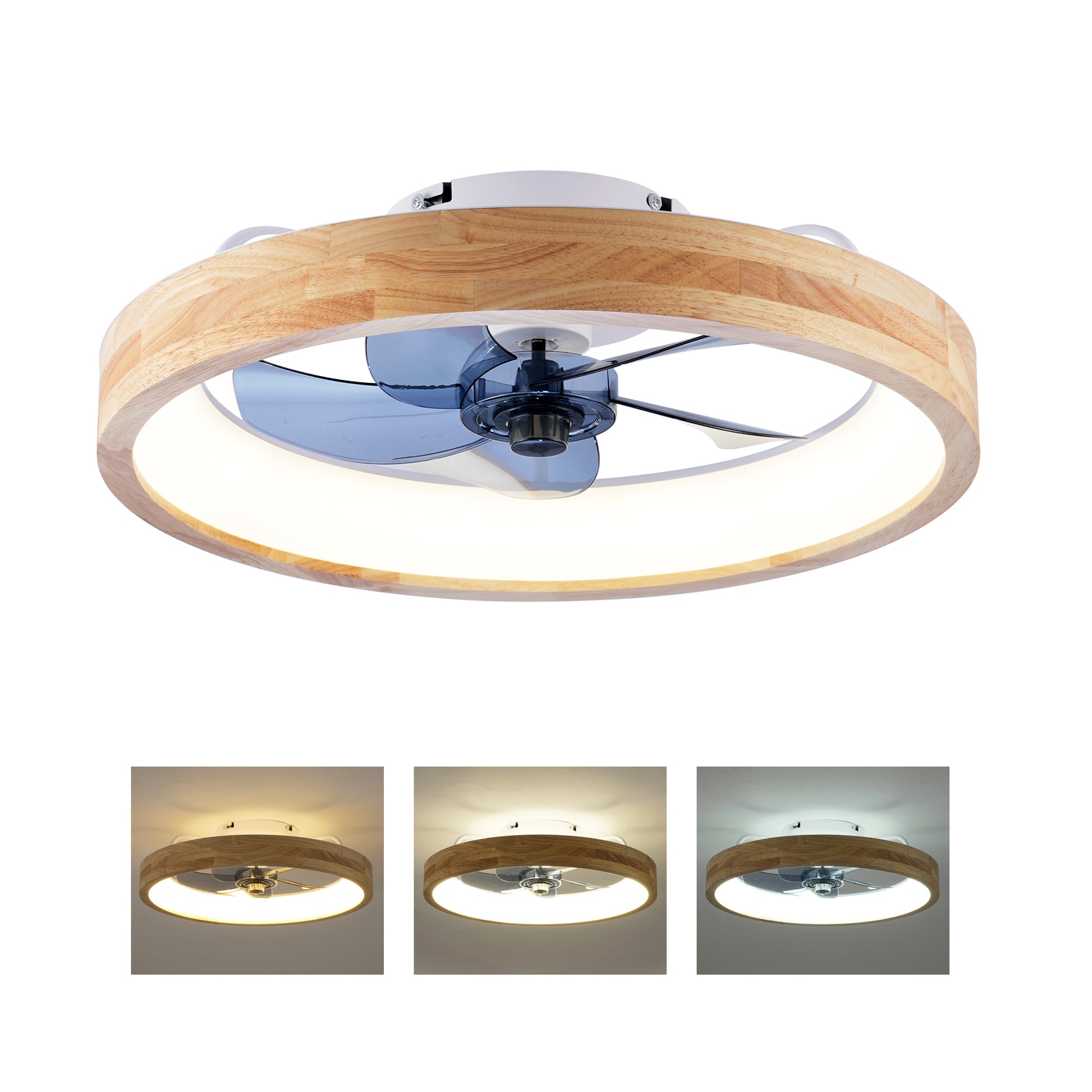 20" Wood & White Flush Mount Ceiling Fan with Dimmable LED
