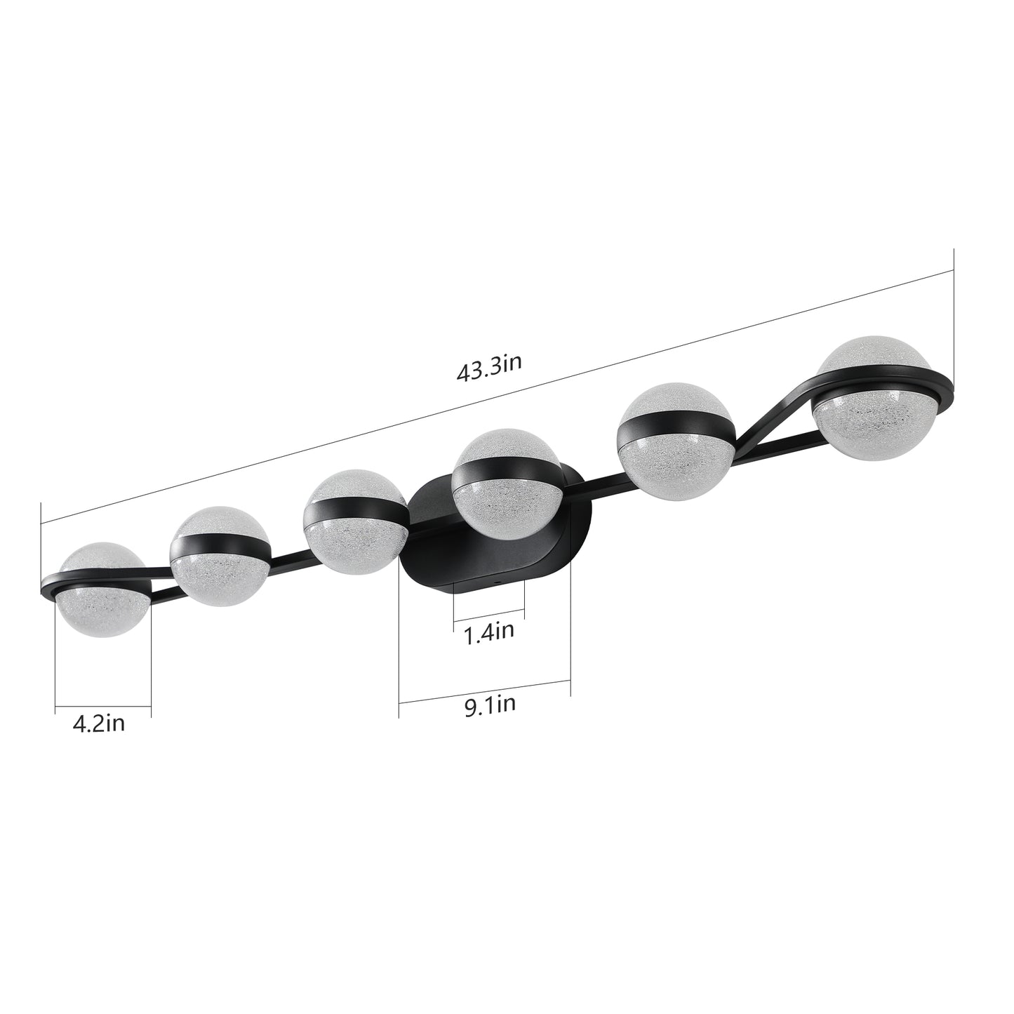 43" 6-Light Black LED Vanity Light with Crystal Sand Shades - view 10