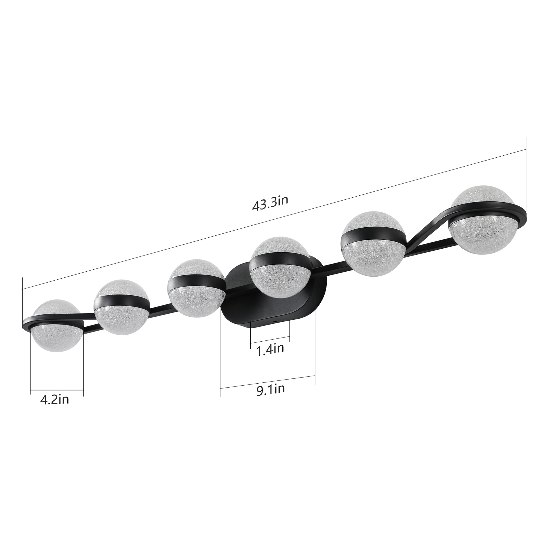 43" 6-Light Black LED Vanity Light with Crystal Sand Shades - view 10