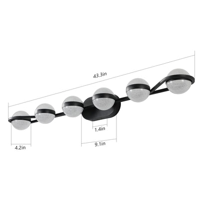 43" 6-Light Black LED Vanity Light with Crystal Sand Shades - view 10