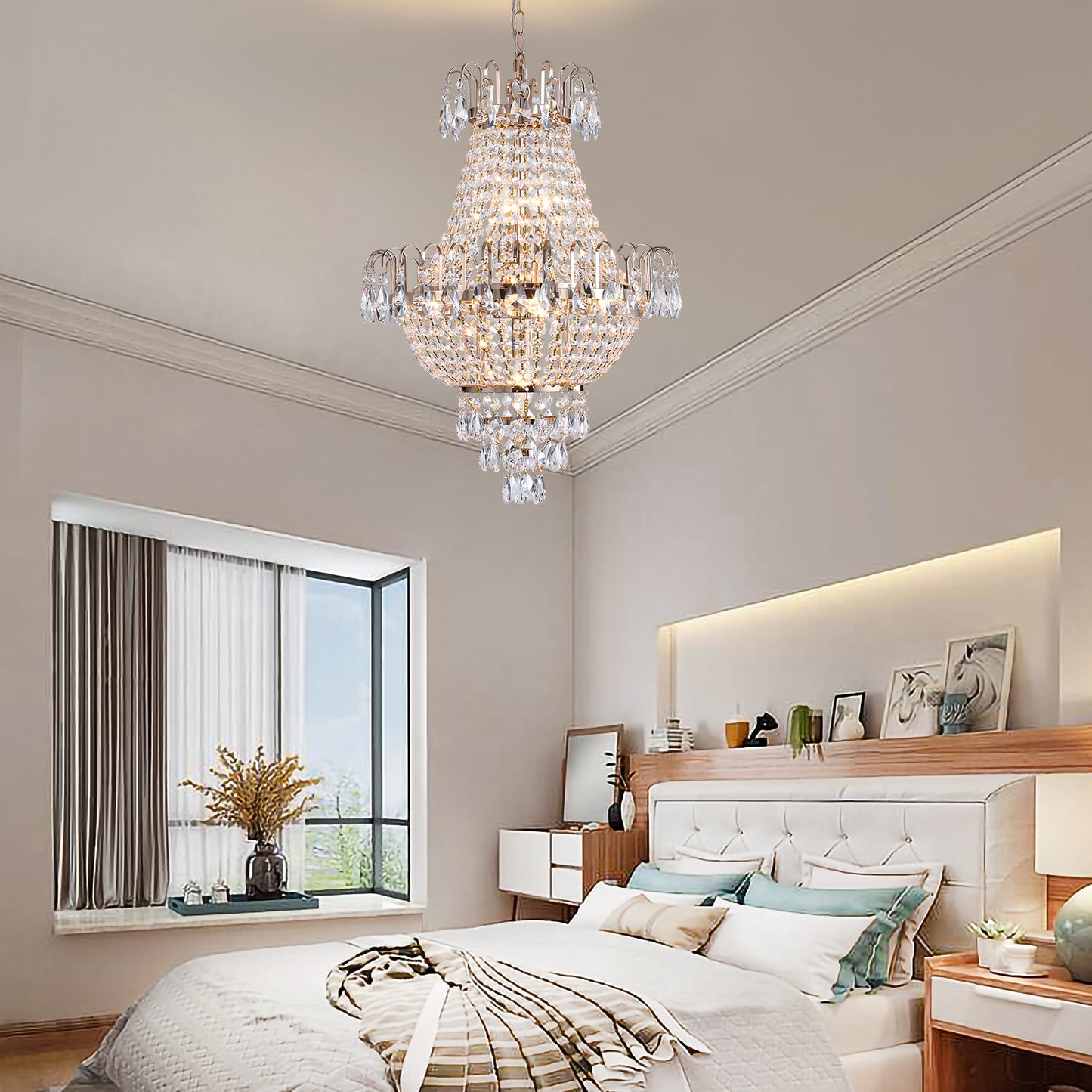 Large Contemporary Gold Crystal Chandelier - view 5