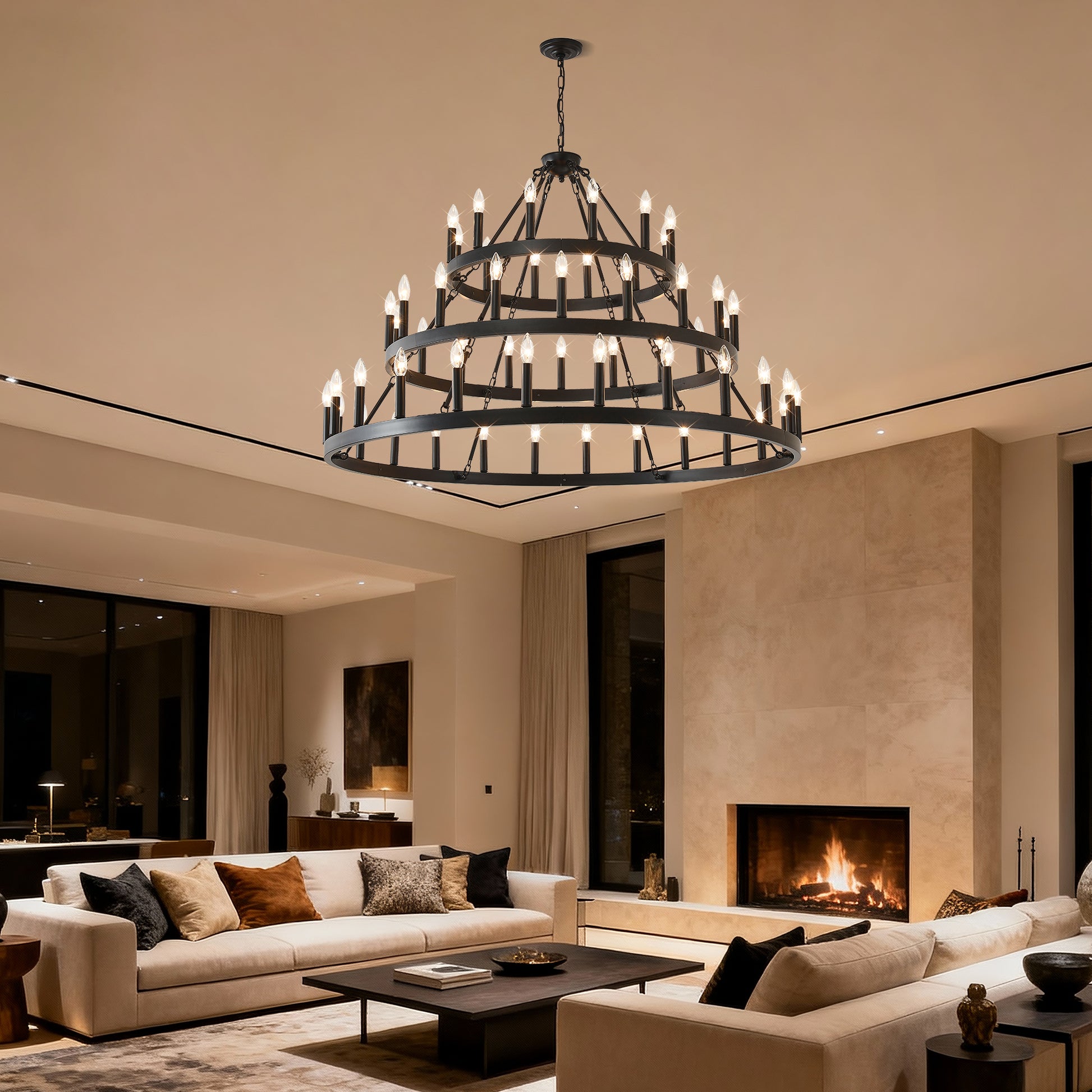 3-Tier Wagon Wheel Farmhouse Chandelier, 54-Light - view 3