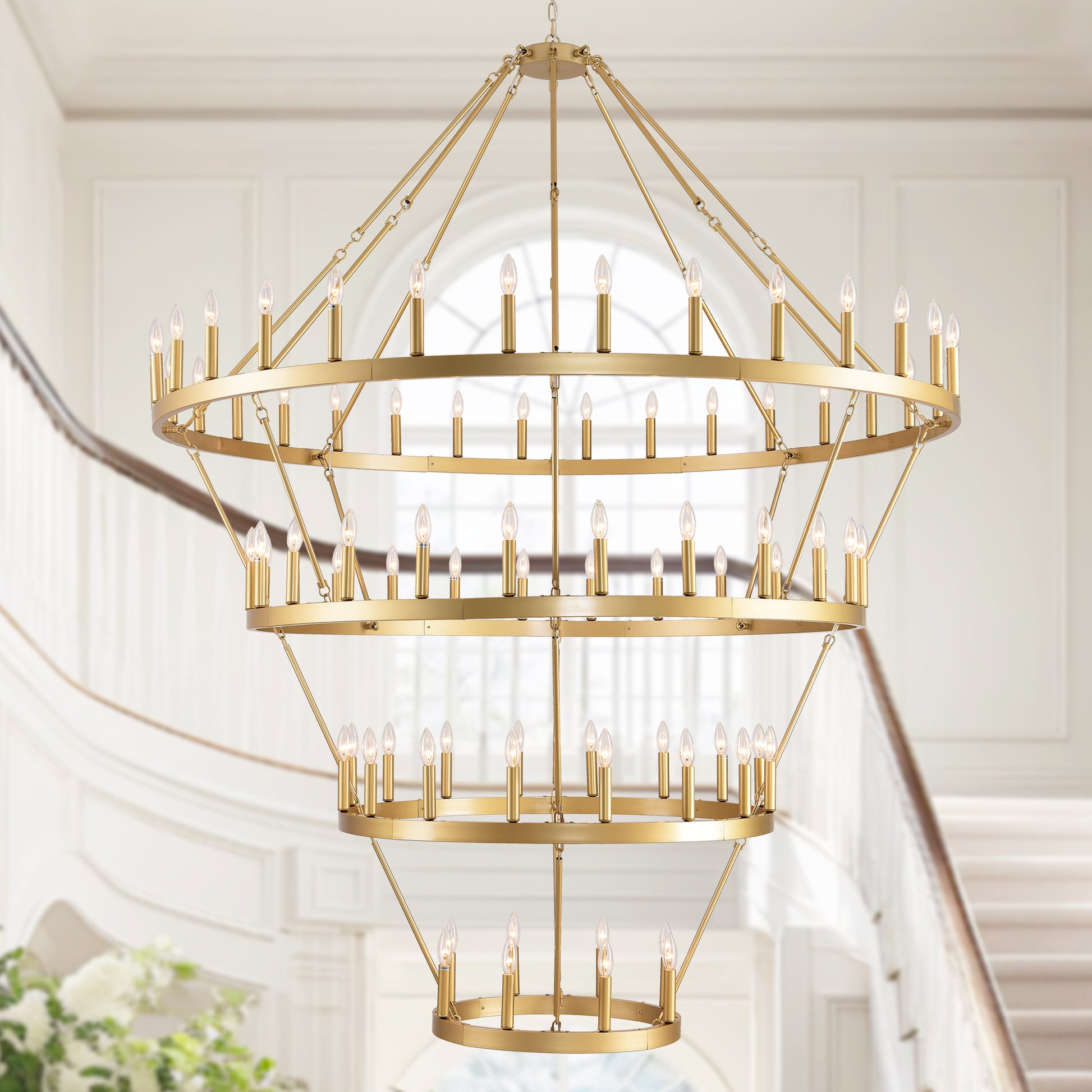 69.3" 4-Tier Gold Wagon Wheel Chandelier, 80-Light