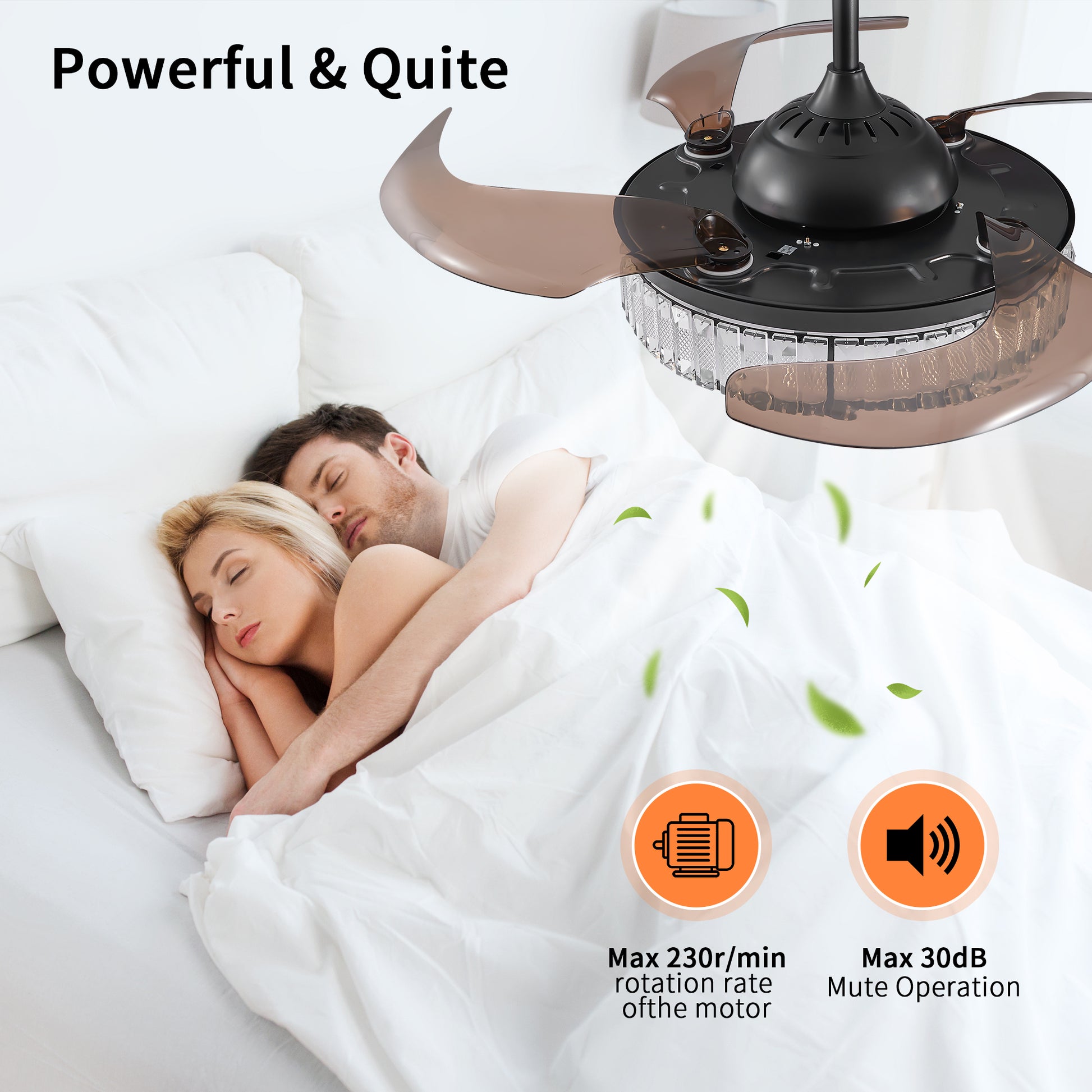 48" Black Crystal Retractable Ceiling Fan with Remote - view 6