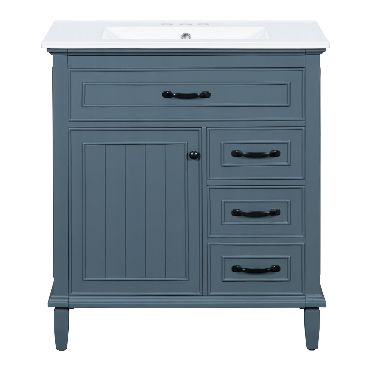 30" Blue Gray Bathroom Vanity with Sink, 3 Drawers & Black Handles
