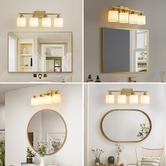 4-Light Gold Vanity Wall Light with Frosted Glass - view 2