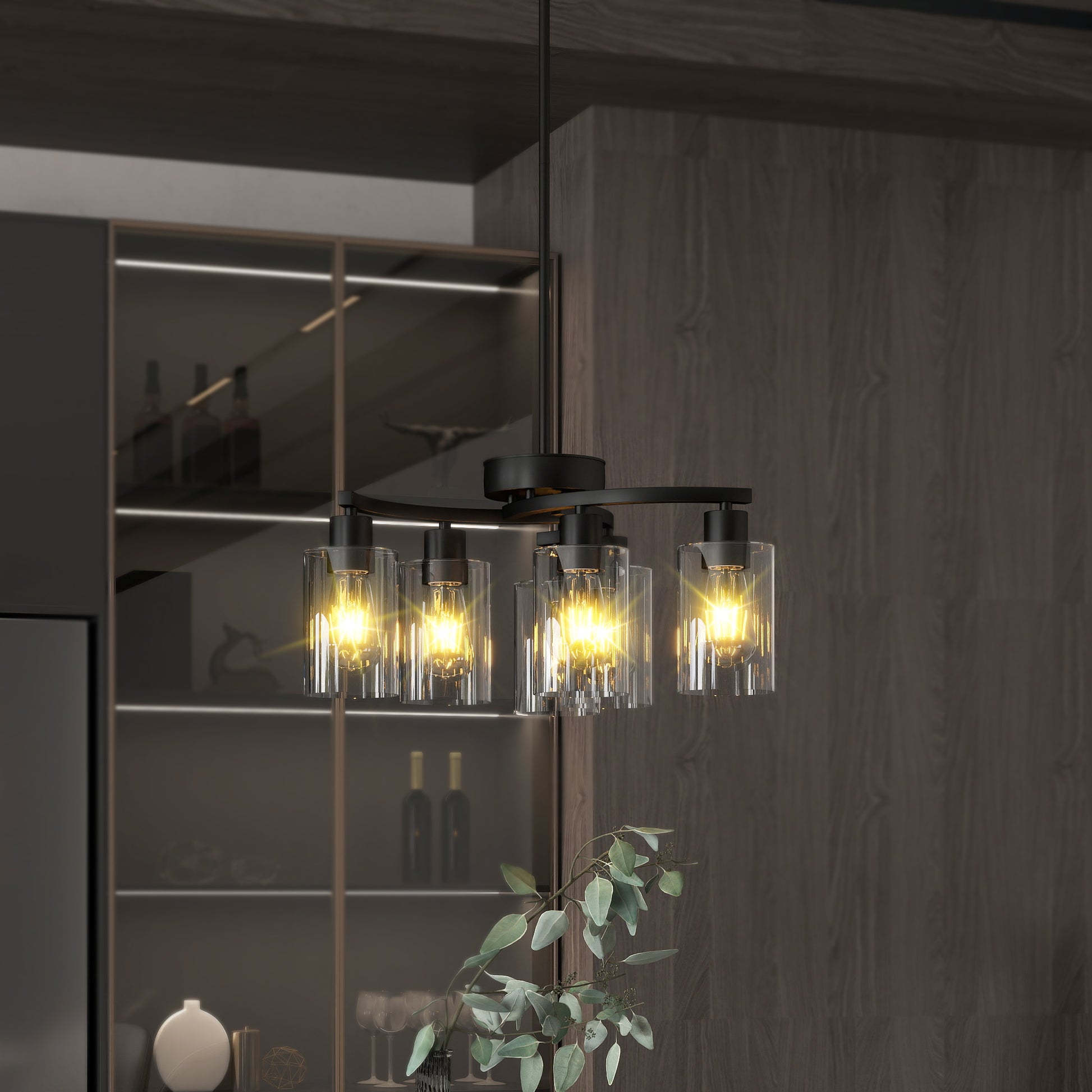 6-Light Black Farmhouse Chandelier with Clear Glass