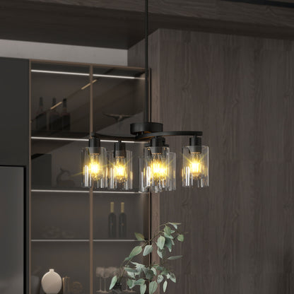 6-Light Black Farmhouse Chandelier with Clear Glass