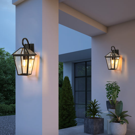 10" Black Outdoor Wall Lantern with Clear Glass, Set of 2 - view 2