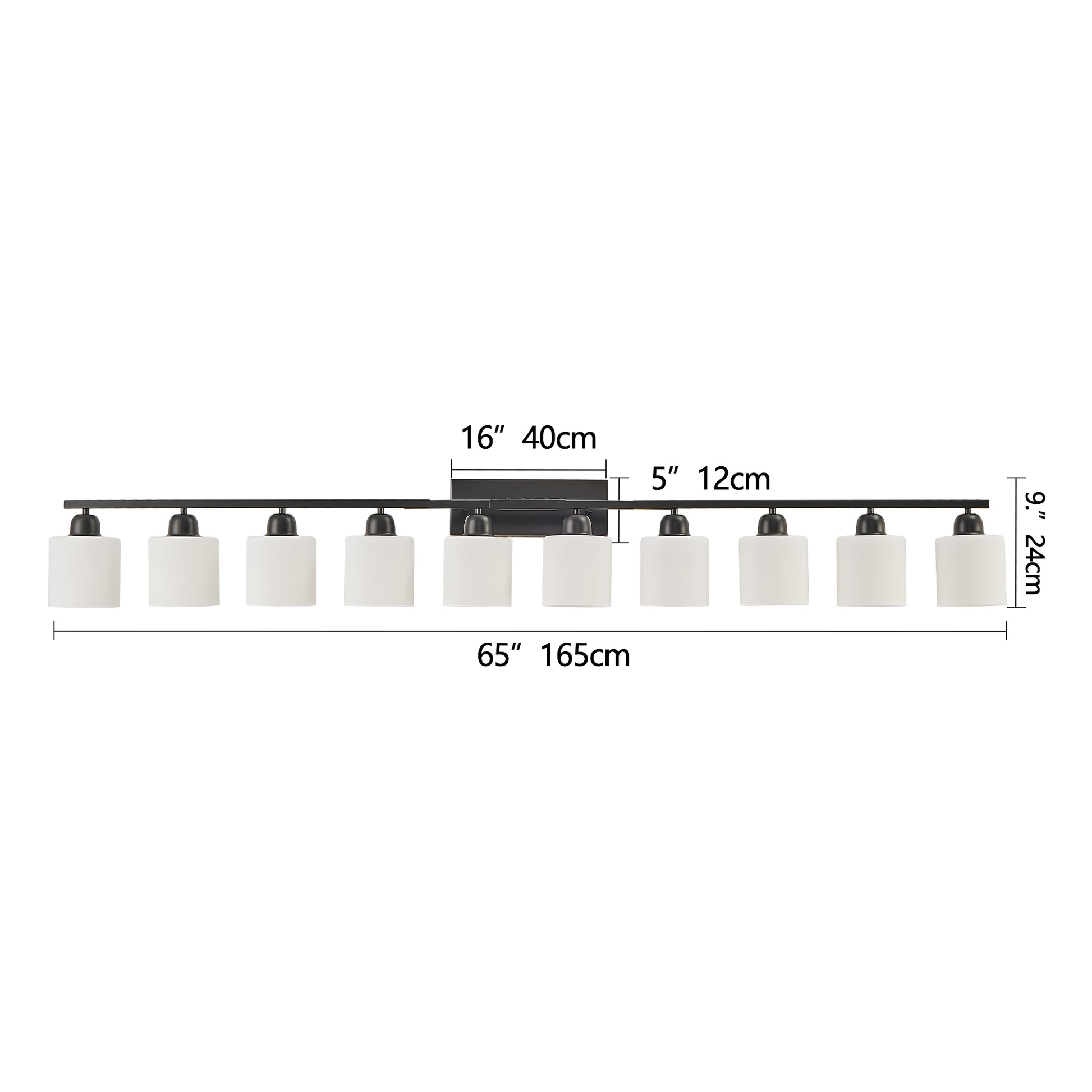 65.4" 10-Light Black Vanity Wall Light with White Glass - view 9