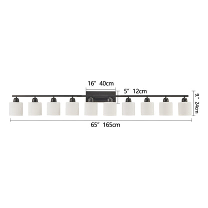 65.4" 10-Light Black Vanity Wall Light with White Glass - view 9