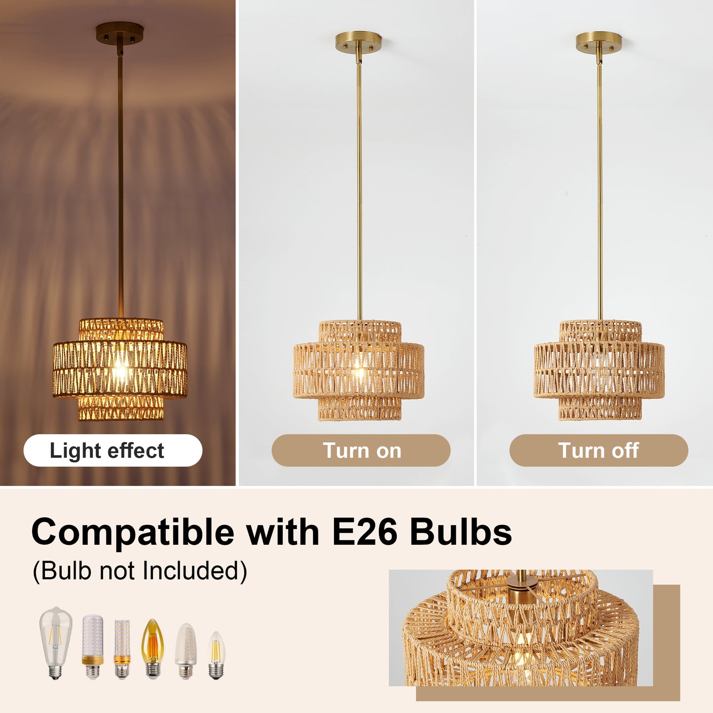 12.6" Boho Hand Woven Rattan Chandelier - view 5