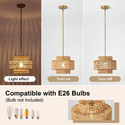 12.6" Boho Hand Woven Rattan Chandelier - view 5