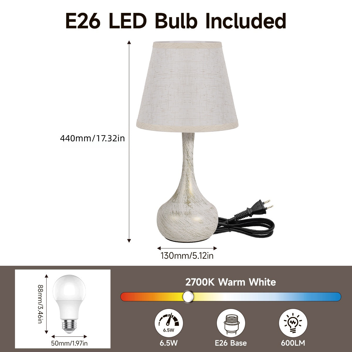 White & Gold Farmhouse Touch Table Lamp, Set of 2 - view 9