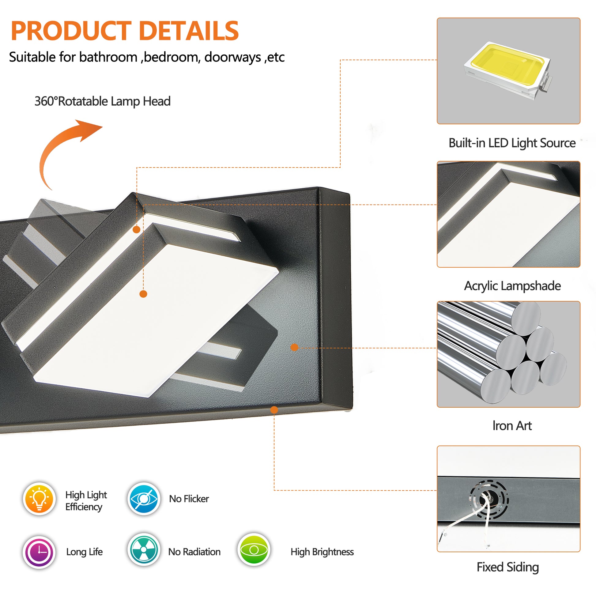 7-Light Black Minimalist LED Vanity Light - view 5