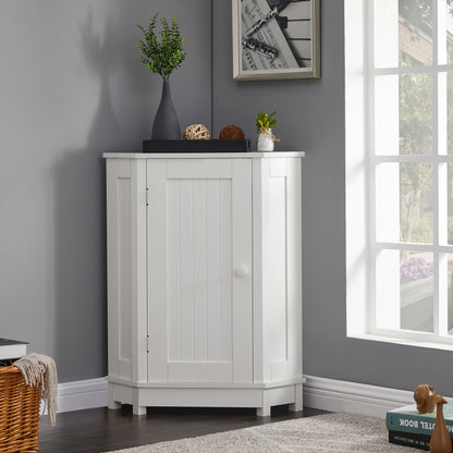 31" White Corner Bathroom Cabinet with Adjustable Shelf