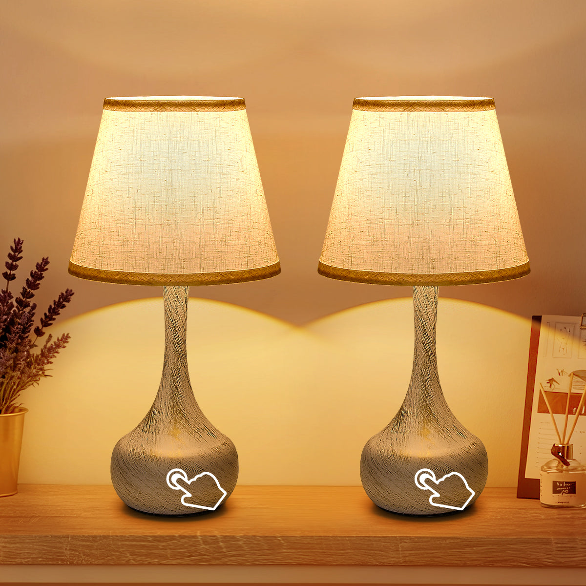 White & Gold Farmhouse Touch Table Lamp, Set of 2