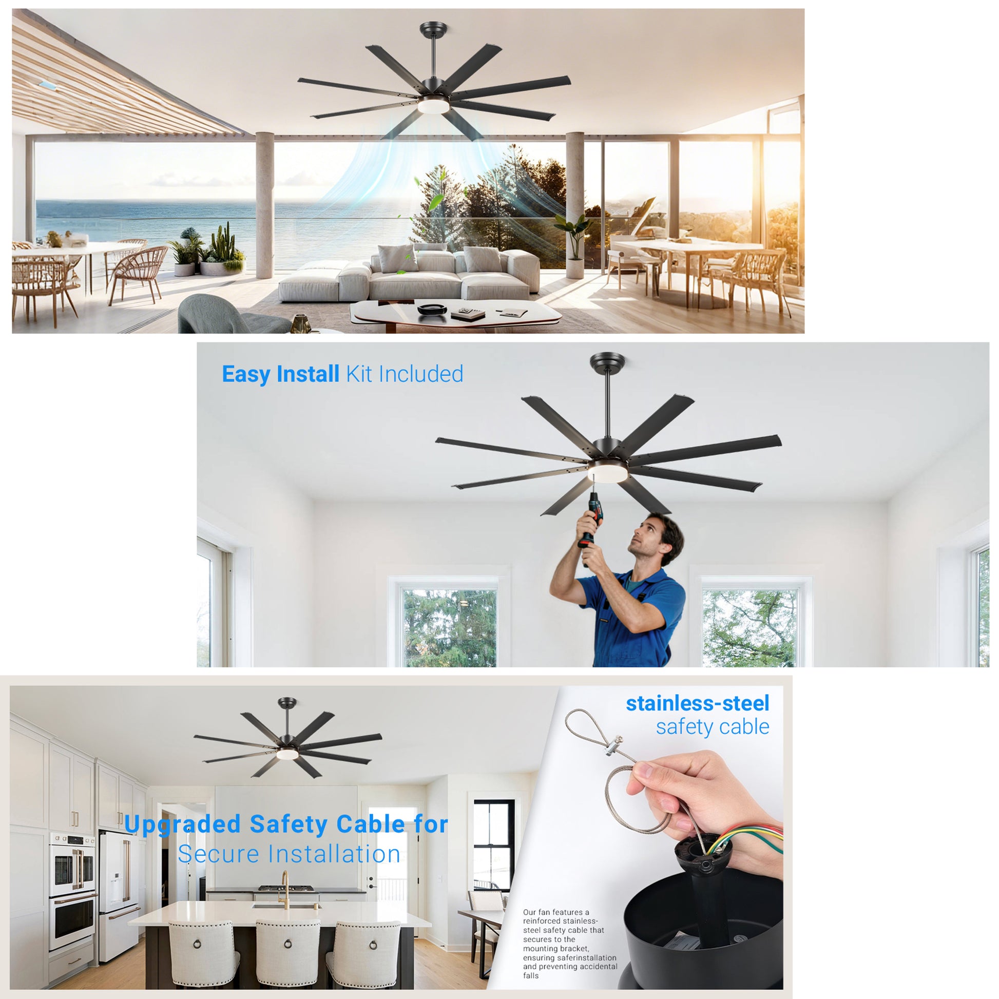 72" Black Industrial Ceiling Fan with Remote - view 6
