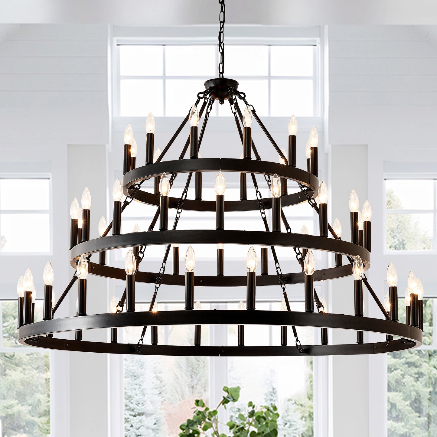 3-Tier Wagon Wheel Farmhouse Chandelier, 54-Light