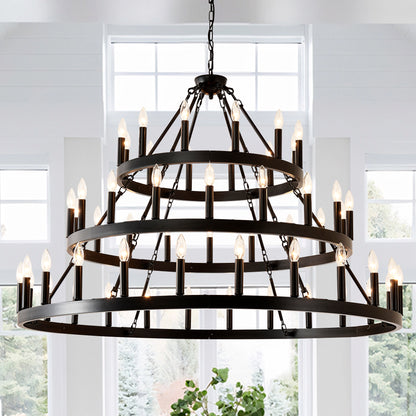 3-Tier Wagon Wheel Farmhouse Chandelier, 54-Light